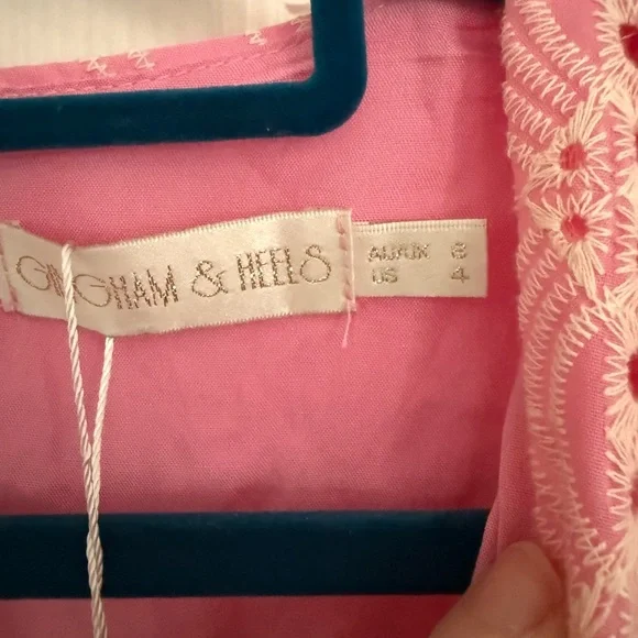 Gingham & Heels Obella Pink Eyelet Maxi Dress NWT Size 4 - Picture 3 of 3